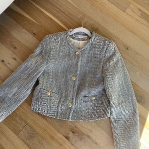 Zara blazer jacket grey and blue with gold detail